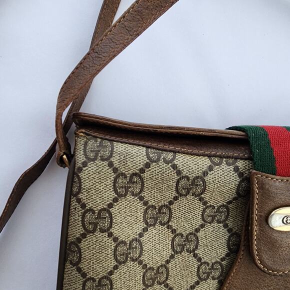 VINTAGE Gucci Ophidia GG Web Coated Canvas Clutch Tan Red Green Leather with COA - Picture 3 of 12